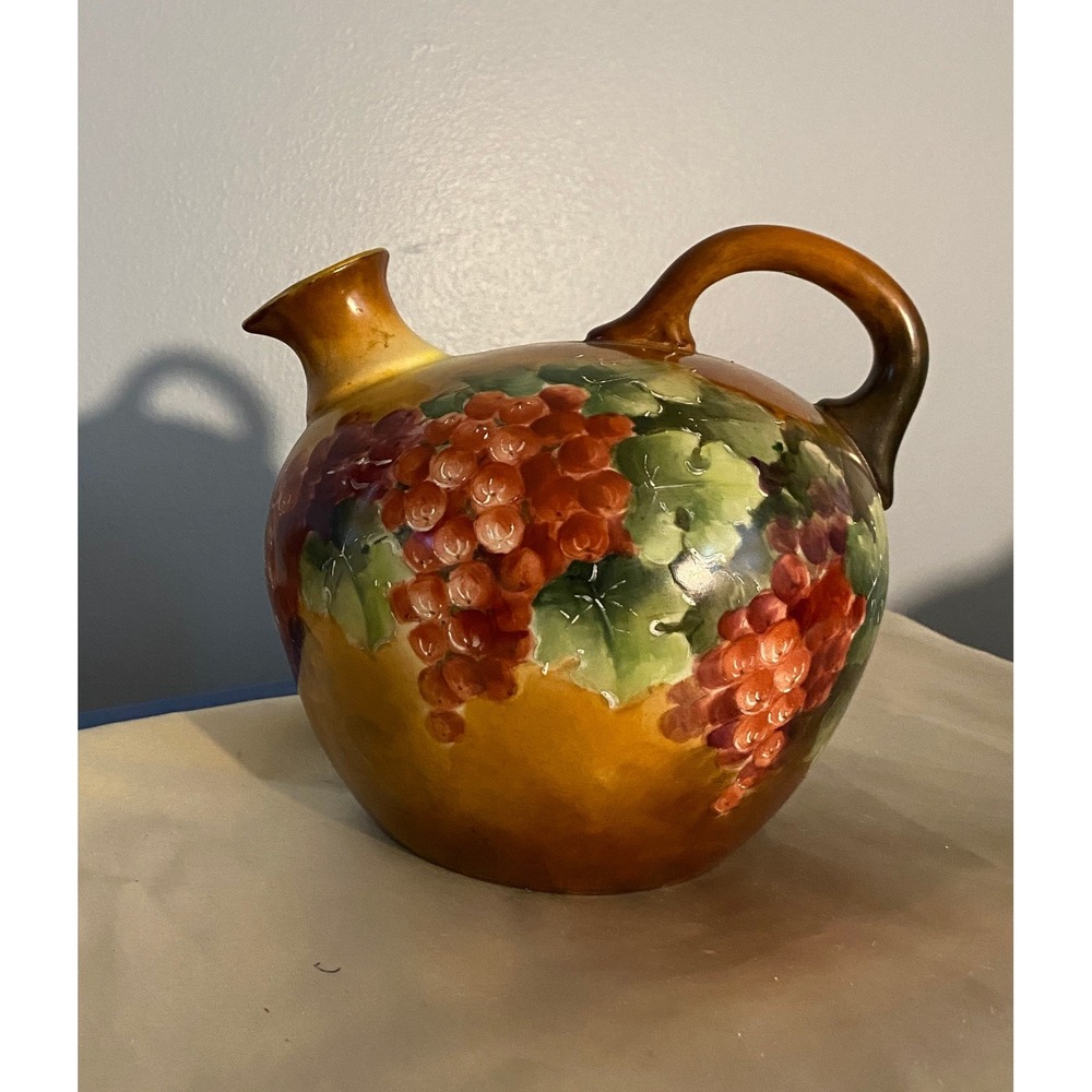 Antique Hand Painted Porcelain Whiskey Jug Grapes